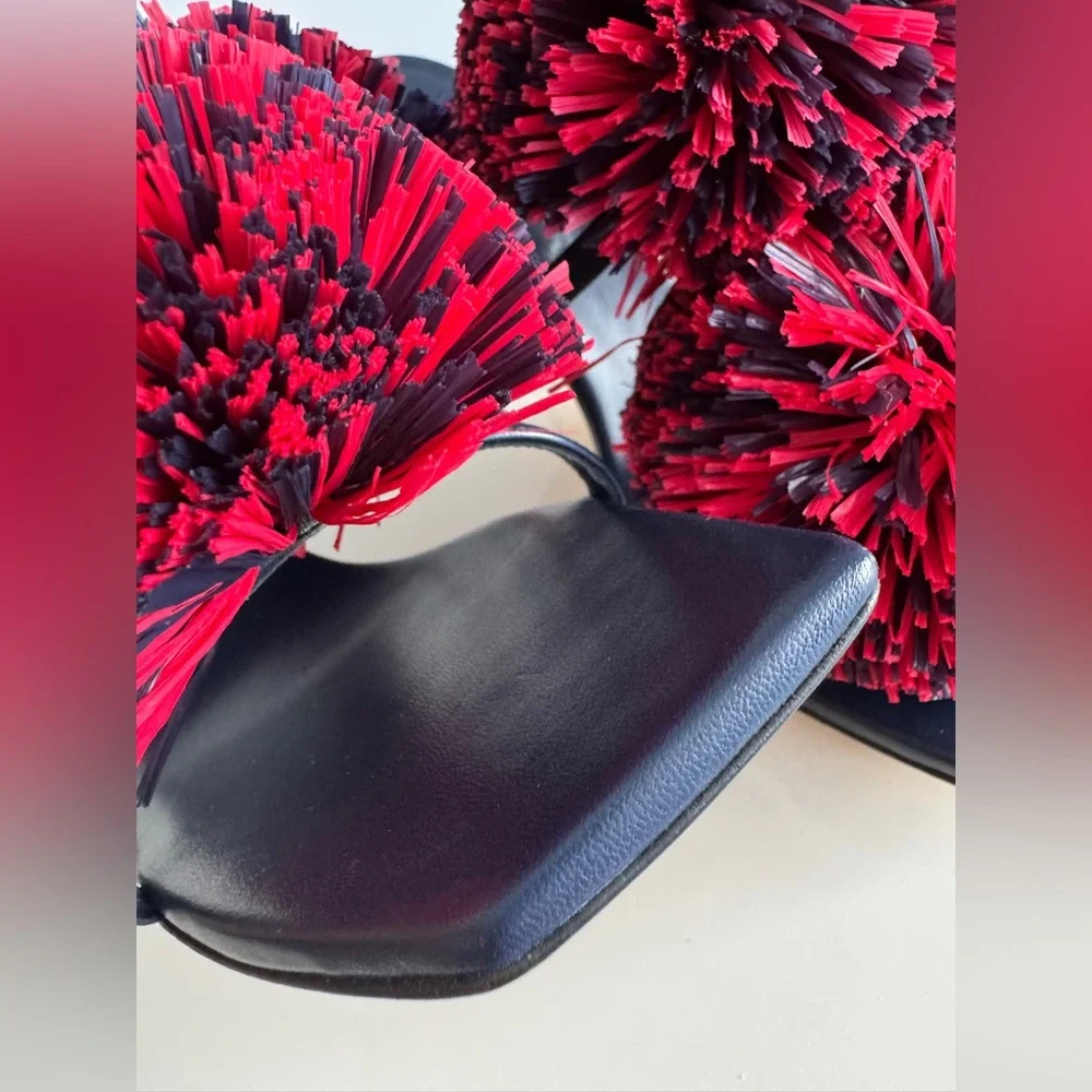 Bottega Veneta *NEW* Leather Navy Blue & Red Pom Pom Shoes- Size 6 - Picture 11 of 12